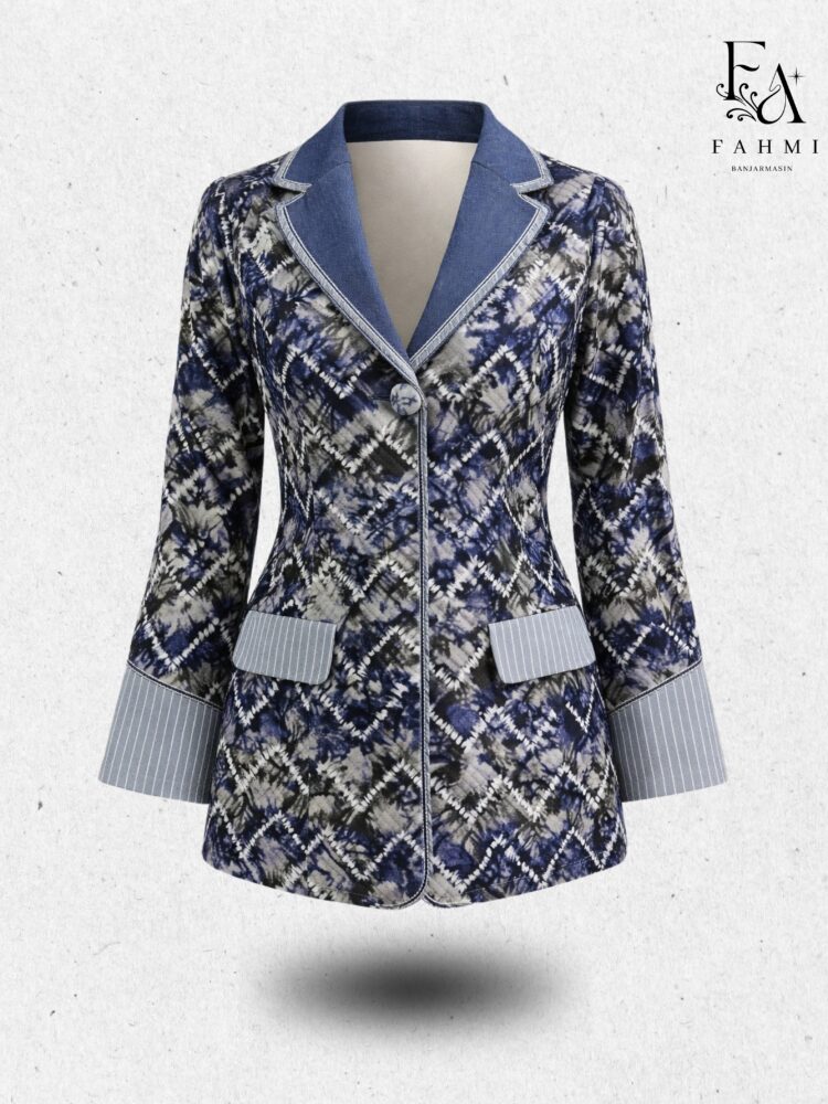 Sasirangan Signature Women’s Blazer with Denim Collar