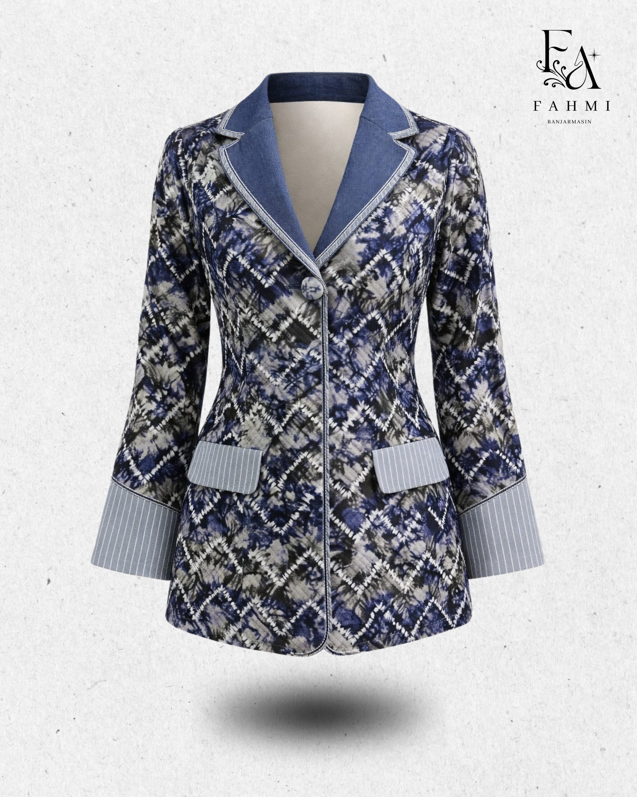 Sasirangan Signature Women’s Blazer with Denim Collar
