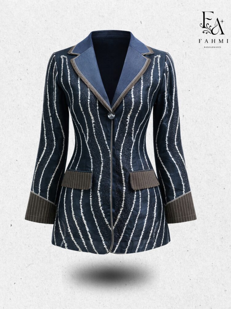 Embroidered Sasirangan Signature Women’s Blazer with Denim Collar